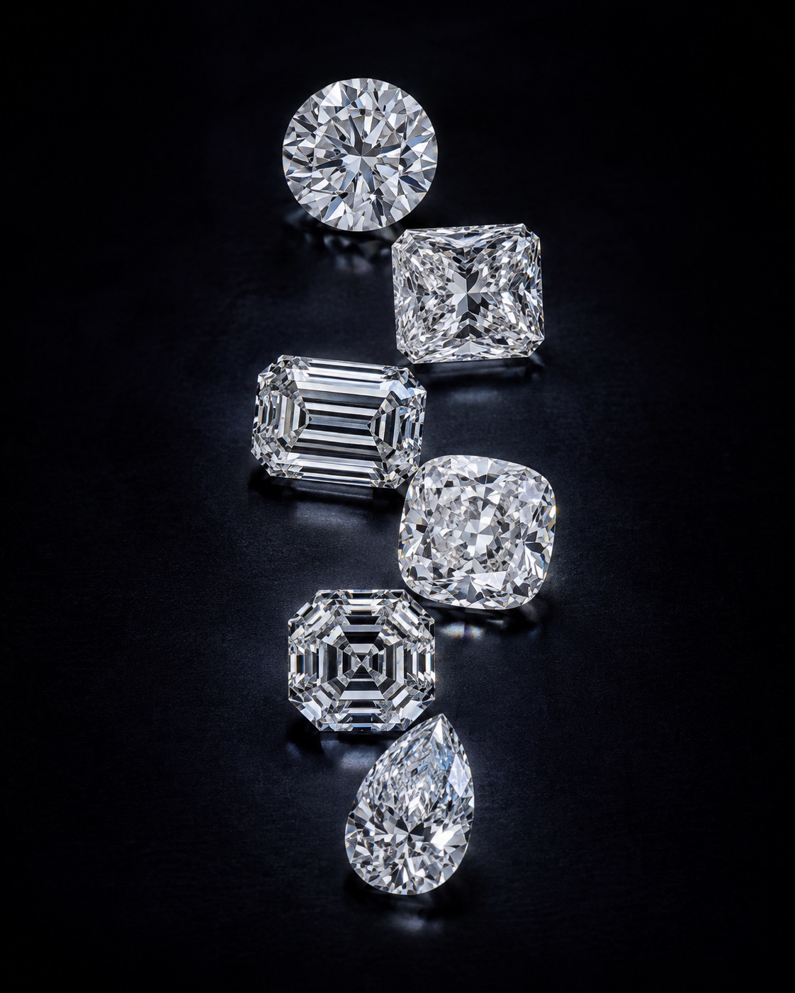 Certificated loose diamonds, side by side